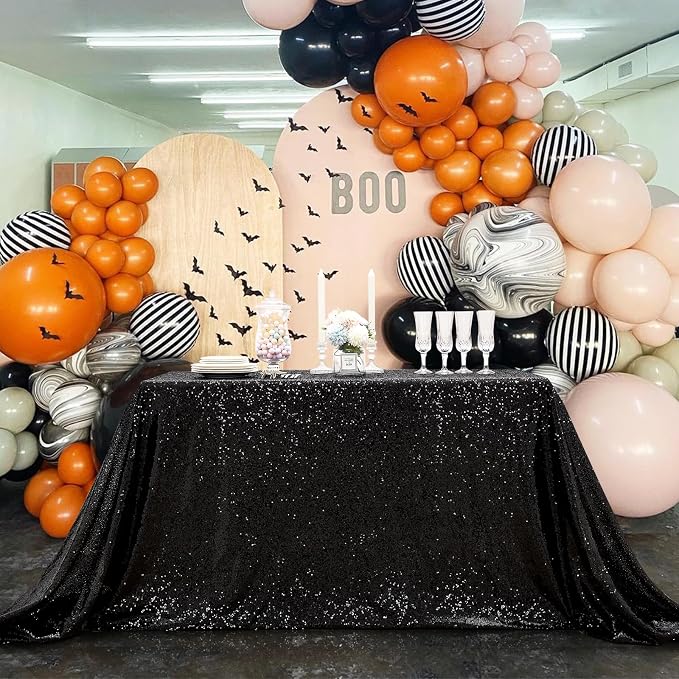 MoKoHouse Sequin Tablecloth Rectangular 90x132 Inch Black Table Cloth Seamless Glitter Fabric for Home Party Wedding Decor Halloween Decorations