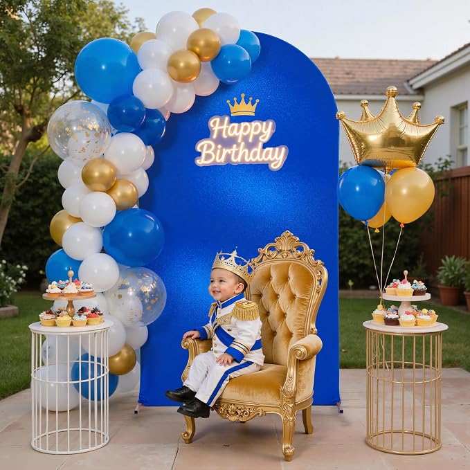 Shimmer Royal Blue Arch Backdrop Cover 7.2FT with Zipper,Thick Soft Stretchy Sequin Glitter Spandex Fitted Chiara Cover for Birthday Baby Shower Graduation Party Photo Backdrop