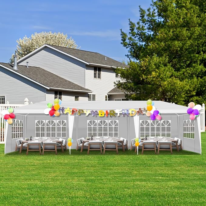 10x30 Canopy Tent for Parties, Heavy Duty Waterproof Outdoor Tent with 5 Detachable Sidewalls & Window Panels, Large Event, Wedding & Backyard Shelter, Commercial & Personal Use, White