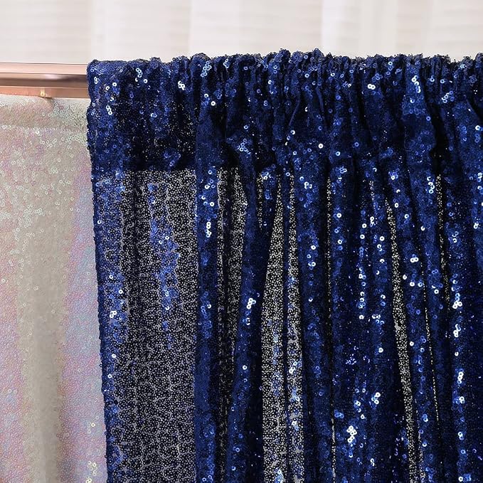 Poise3EHome Blue Sequin Backdrop,8FT x 10FT Sequin Photography Backdrop Curtain for Party Decoration, Navy Blue