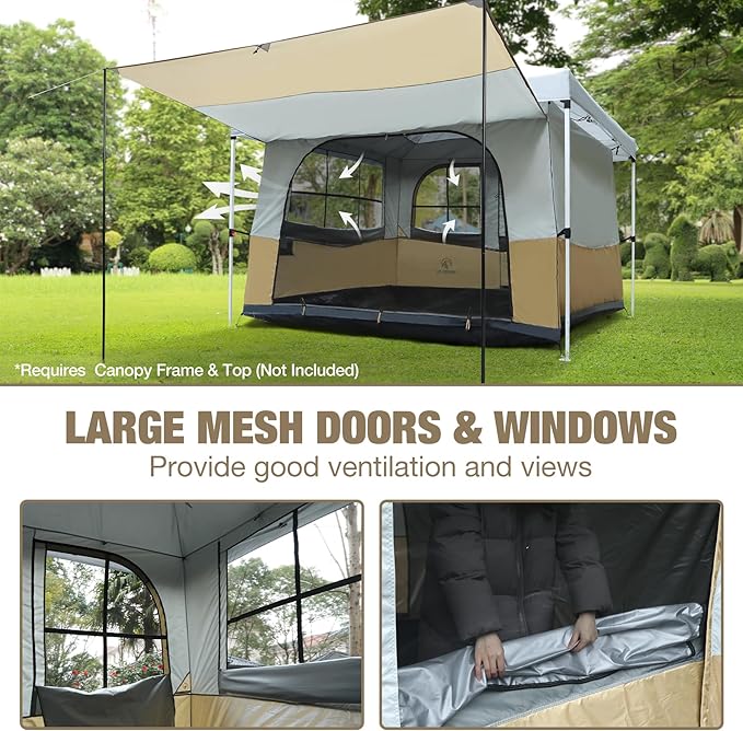 REDCAMP Camping Inner Tent for Pop Up Canopy, 10"x10", 4-6 Person, Khaki | Cube Tent Converts Straight Leg Canopy, Fully Vented Roof, Frame/Shelter NOT Included