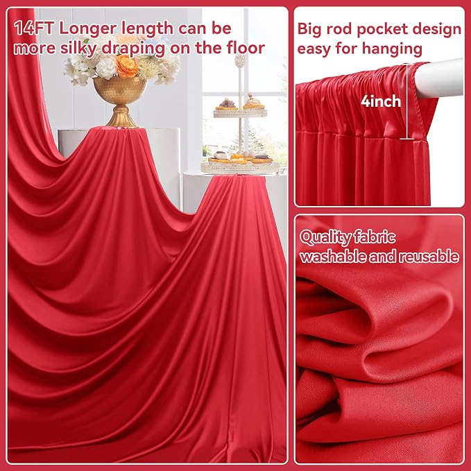 10ftx14ft Red Backdrop Curtains for Wedding-Wrinkle Free Backdrops Curtain Drapes Fabric Decorations Photo Back Drop Cloth for Baby Shower Photography 2Panels 14ft(H) x 5ft(W)