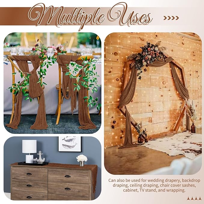 15 Pack Brown Table Runner 17 x 108inch Cheesecloth Table Runner Boho Gauze Table Runners Rustic Sheer Fabric Cheese Cloth Table Runners for Wedding Party Bridal Shower Farmhouse Thanksgiving Decor