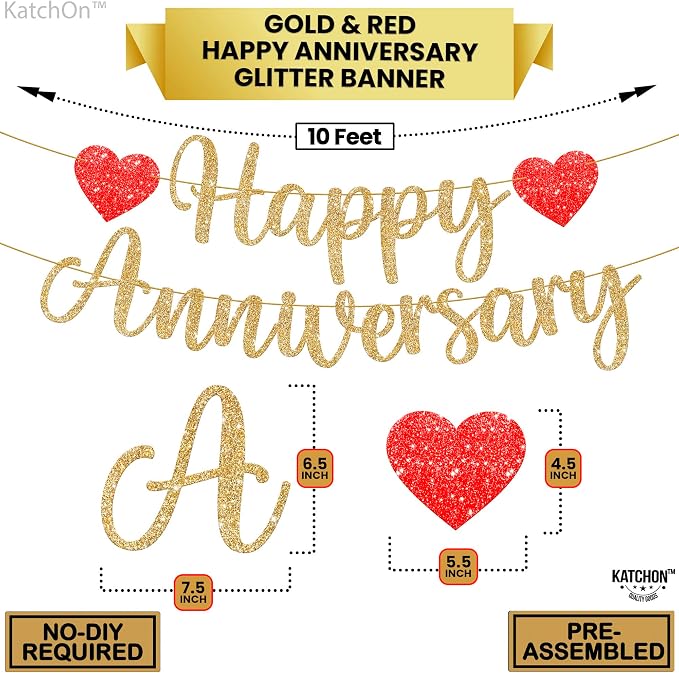 KatchOn, Rose Gold Happy Anniversary Balloons Letters - 16 Inch | Happy Anniversary Banner for Happy Anniversary Decorations | 000 Pcs Artificial Red Rose Petals - Silk, Fake Rose Petals for Romantic
