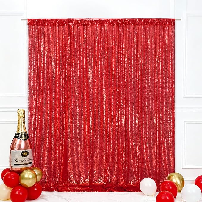 Eternal Beauty Red Sequin Backdrop, 6x6 Ft Glitter Background Curtains for Mother's Day Christmas Shimmer Photography Party Wedding Birthday Back Drop Decor