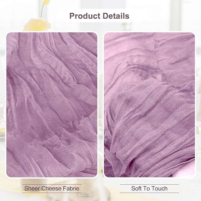 1 Pack Lilac Cheesecloth Table Runner 35x120 Inch 10Ft Rustic Gauze Cheese Cloth Table Runner Sheer Cheesecloth Table Runners for Wedding Party Bridal Shower Decoration