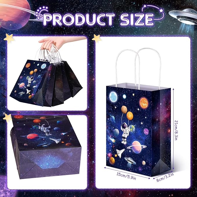 Nezyo 24 Pack Space Party Favor Gift Bags Galaxy Gift Bags for Space Astronaut Star Theme Party Supplies(Outer Style)
