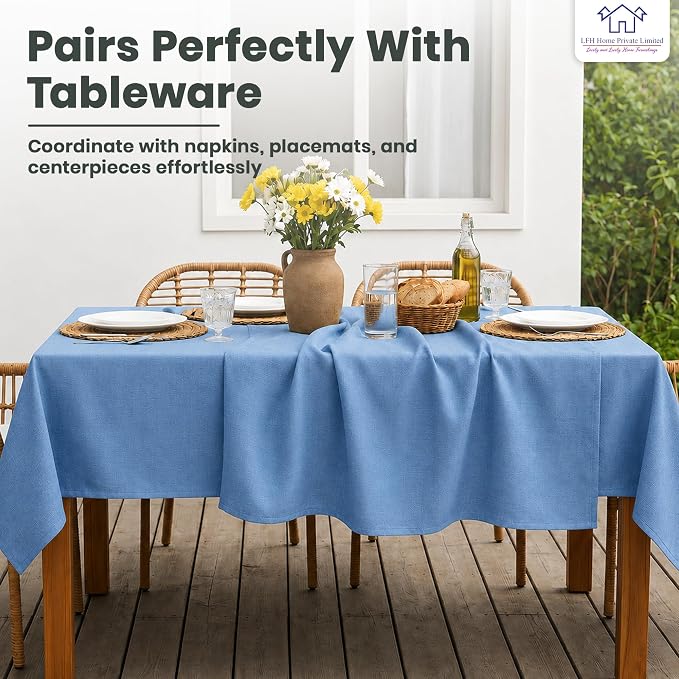 LFH Home Cotton Rich Beautiful Tablecloth for Rectangle Tables, 60 x 96 Inch Table Cloth, Machine Washable Fabric Table Cover for Dining Table, Kitchen, Parties, Holidays & Everyday Use-Sky Blue