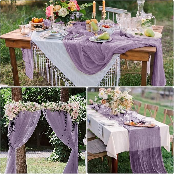 8 Pack Grape Purple Cheesecloth Table Runner 10Ft Gauze Cheese Cloth Table Runner 35 x120Inch Romantic Boho Table Runners for Wedding Bridal Baby Shower Birthday Party Banquet Event Anniversary Summer