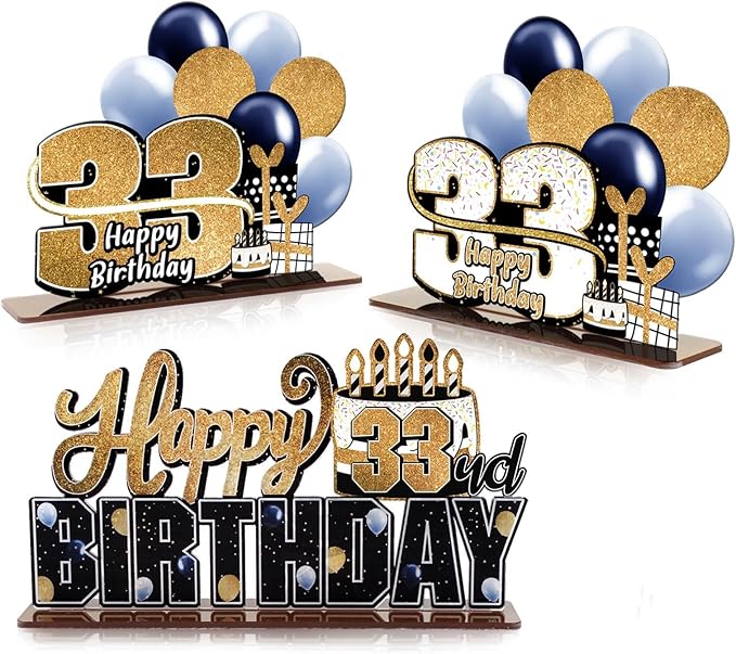 LINGTEER Happy 33rd Birthday Gold Acrylic Table Topper Centerpieces Set - Cheers to 33 Years Old Birthday 33rd Bday Party Gift Decorations.
