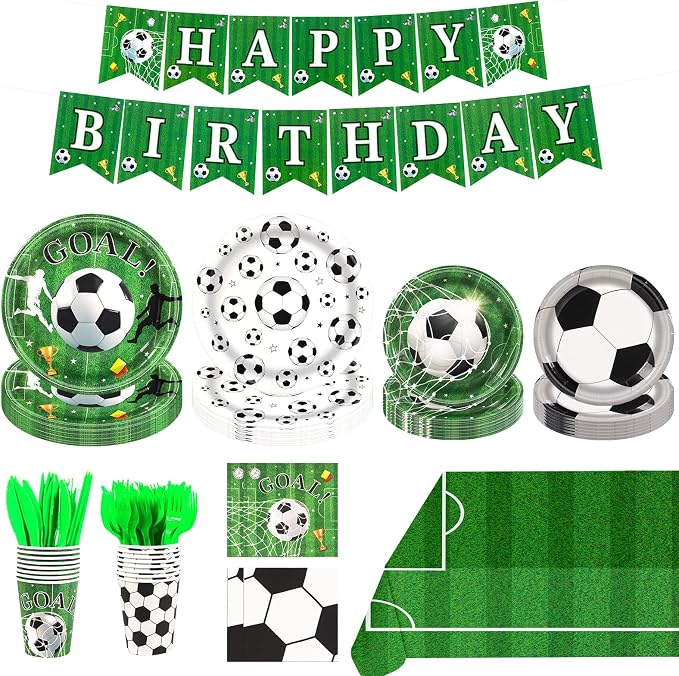 182Pcs Soccer Birthday Party Decorations,Soccer Plates and Napkins Tableware Set for Sports Soccer Theme Party Supplies, Serve 30