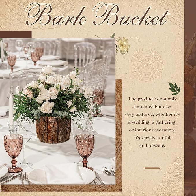6 Set Wooden Vase for Centerpieces Wedding Flower Table Centerpieces Decor Rustic Bark Stump Bucket Farmhouse Wood Planter Pot for Woodland Party Window Home (Flower Foam,Medium)