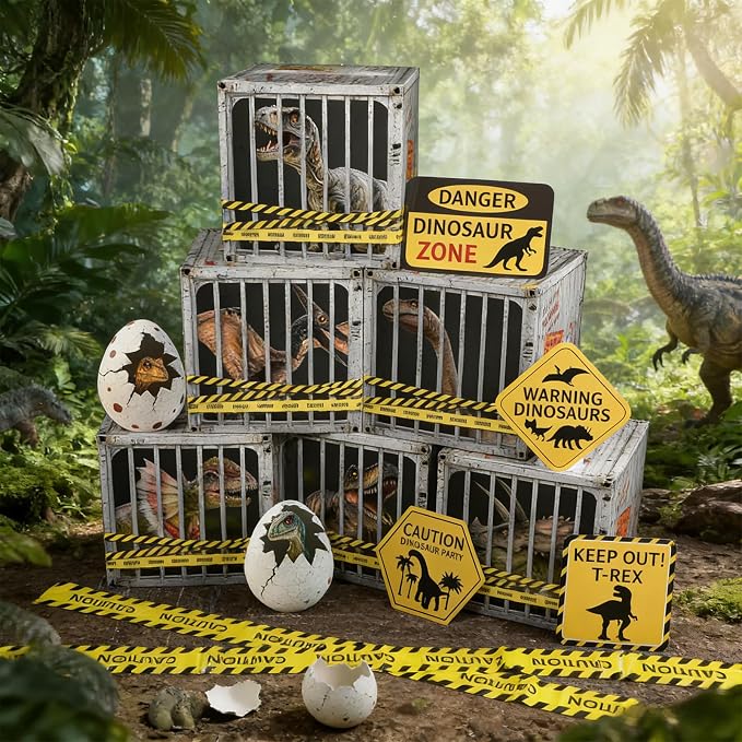 party greeting Dinosaur Birthday Party Decoration Dino Theme Party Boxes Decor Dinosaur Party Favor Boxes Yellow Caution Tape Photo Booth Props for Dino Birthday Baby Shower Wild Animal Party Supplies
