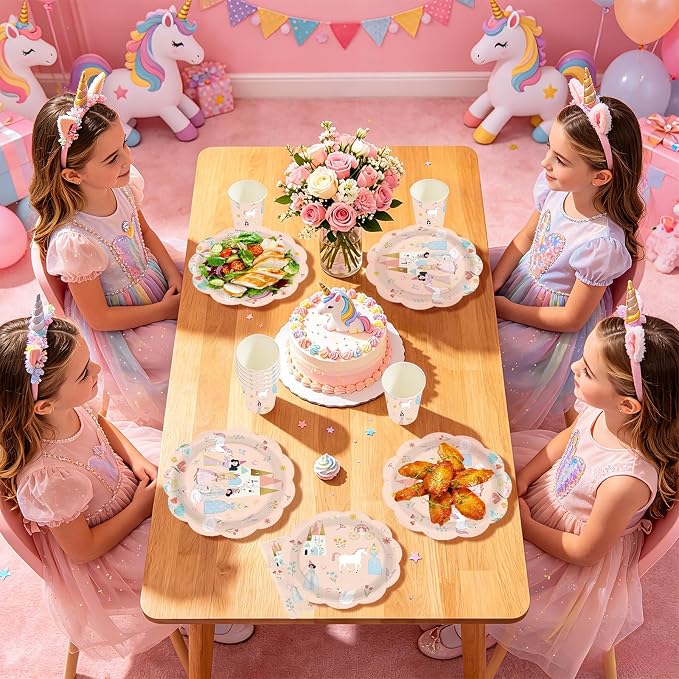 250Pcs Princess Birthday Party Decorations Pink Fairytale Plates Napkins Cups Scalloped Edge Disposable Tableware Set for Girls' Princess Themed Birthday Baby Shower Party Supplies Serves 50