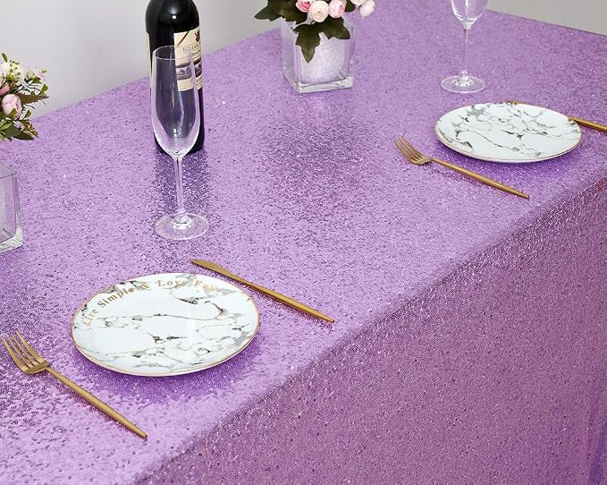 B-COOL Lavender Sequin Tablecloth Lilac Wedding Party Sequin Tablecloth Classy and Elegant Tablecloth for Romantic Event or Banquet 60x102 Inch