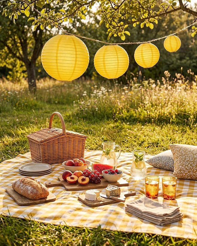 Treela 48 Pcs Paper Lanterns Party Decorations Chinese Round Paper Decor 4/6/8/10 Inch Asian Hanging Lamps Decorative for Graduate Wedding Birthday Party Bridal Parties Supplies(Yellow)
