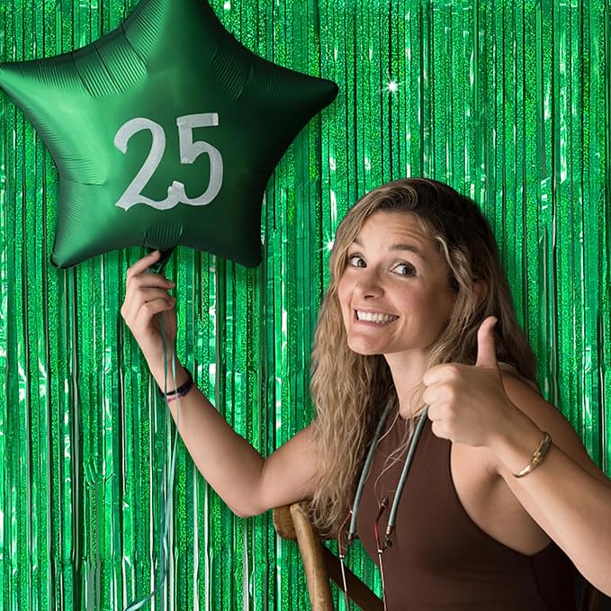 Tinsel Curtain Green Birthday Party Decorations - 10 Packs Glitter Foil Fringe Curtain Decor Streamers for Birthday, Christmas, Wedding, Halloween, Graduation