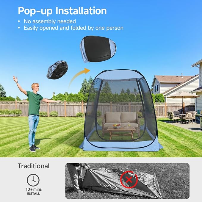 Alvantor Pop Up Screen House Tent, Instant Outdoor Gazebo with Mosquito Netting & UPF 50+ Sun Protection, Portable Canopy Shelter for Patio, Backyard, Camping (2-10 Person)