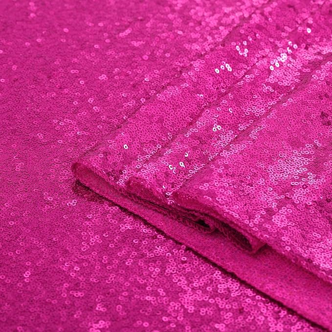B-COOL Round Sequin Tablecloth Party Decorations: 132 Inch Fuchsia Table Cloth Glitter Fabric Overlay for Indoor Outdoor Dining Parties Home