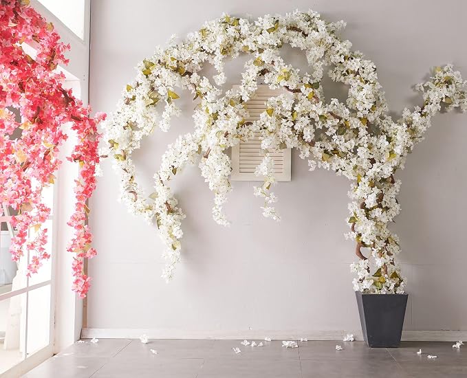 PONKING Flower Garland, Artificial Hydrangea Vine Flowers, Hanging Fake Hydrangeas Vine for Room Anniversary Wedding Birthday Christmas Wall Arch Decor, 2 Pcs, Floral Garland, White Flower