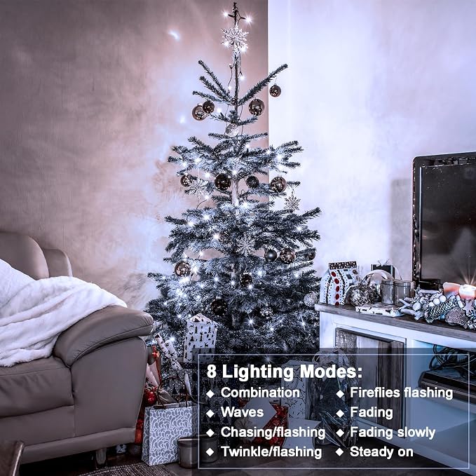 2 Pack String Lights Battery 33Ft 10 LED Christmas Tree Lights for Garden | Green Wire,Remote,Timer, 8 Modes, Waterproof, Fairy Lights for Bedroom Wreath Tree Christmas Decor, Cool White