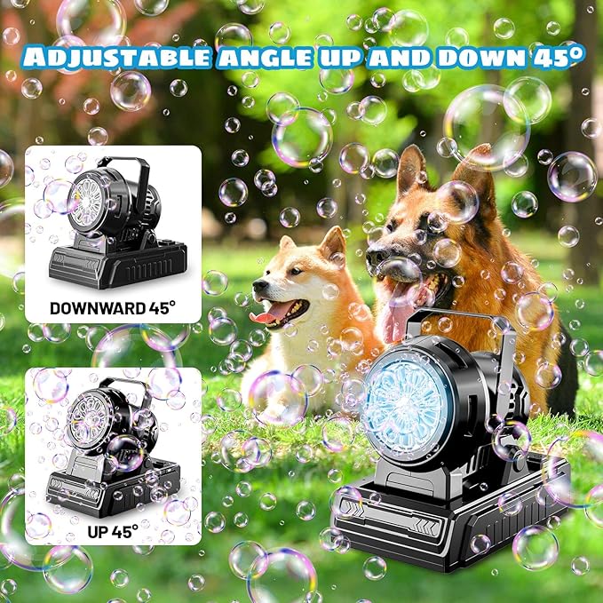 SHCKE Automatic Bubble Machine 10 Holes Bubble Blower,45° Adjustable,Dual Power USB-C or 4 AA Batteries,Top-Fill Portable Bubble Maker for Outdoor Birthday Party Pool Wedding Camping