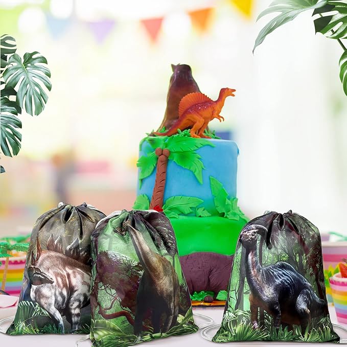24 Dinosaur Party Favors Bags Dinosaur Drawstring Gift Dino Birthday Party Supplies Goody Bags Dino Goodie Treat Backpack for Gift Candy Snack Travel Storage