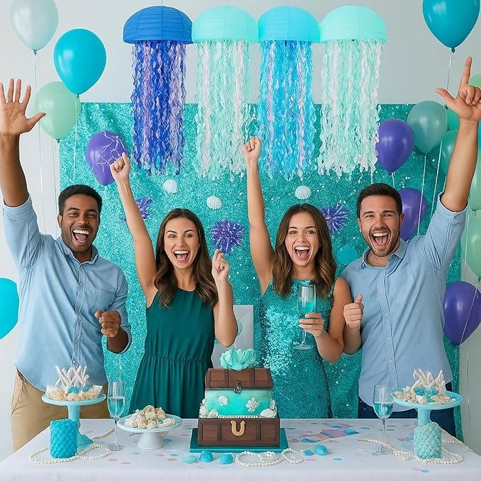 Baquler 12 Pack Jellyfish Paper Lanterns Blue Hanging Lanterns Under the Sea Party Decor Mermaid Ocean Themed Birthday Decorations for Baby Shower Nautical Pool Party