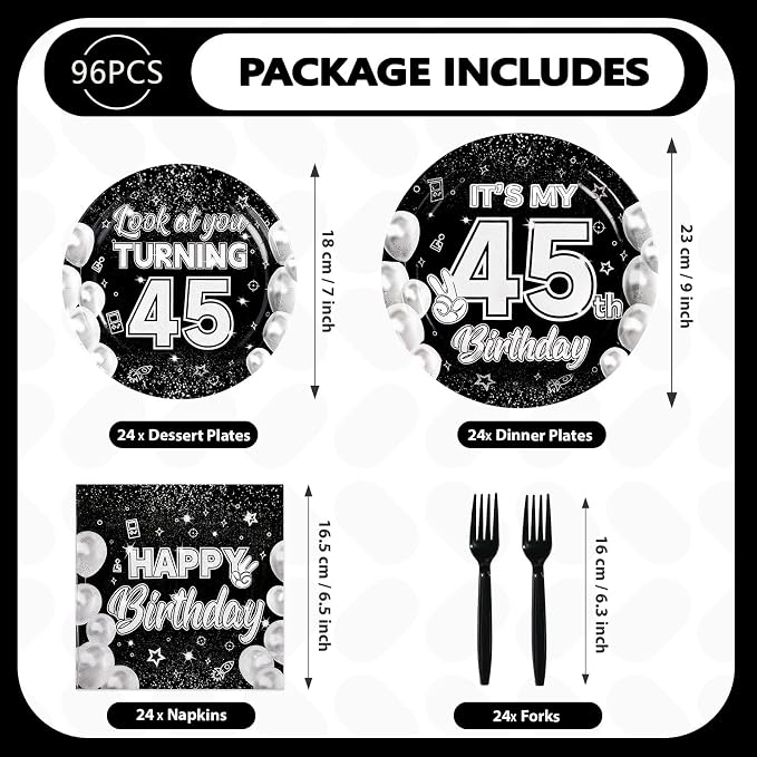 96Pcs 45th Birthday Decorations for Men 45th Paper Plates and Napkins Set It's My 45th Birthday Theme Decorations for Look at You Turning 45 Years Old Father Day Party Supplies Serves 24