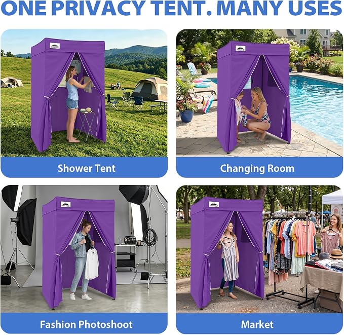 EAGLE PEAK 4x4 Pop Up Changing Tent, Flat Top Changing Room, Purple | Portable, Privacy Tent, Pool Cabana, Dressing Room, Shower & Toilet Use, Opaque Fabric, Instant Setup, Photoshoots, Camping