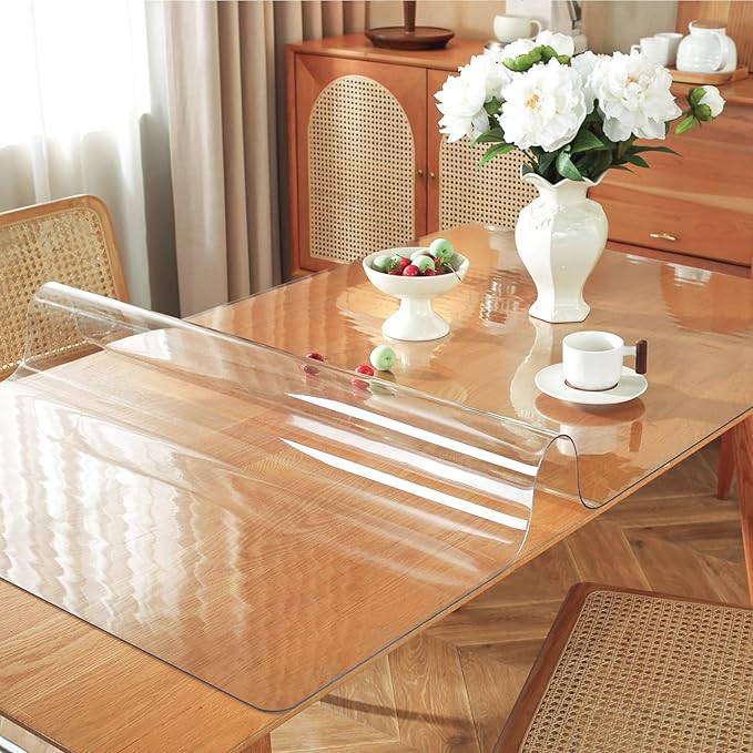 OstepDecor Clear Table Protector 25 x 55 Inch, 1.5mm Thick Plastic Table Cover, Waterproof PVC Clear Table Cover Protector, Desk Protector Mat, Writing Desk Pad for Desktop, Coffee & Dining Room