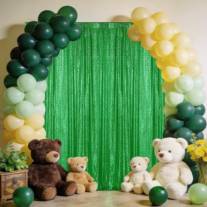 Sugargirl Grass Green Sequin Backdrop Curtain 4FTx8FT Glitter Grass Green Background Drapes Sparkle Photography Backdrop for Party Wedding Birthday Wall Decoration(2 Panels)