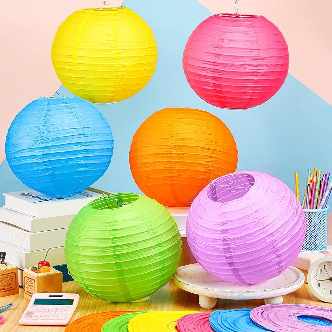 Retisee 12 Pcs 10 Inch Hanging Paper Lanterns Party Decorations Modern Neon Classroom Decor for Birthday Back to School Party Decoration for Classrooms Wedding Birthday Ceilings