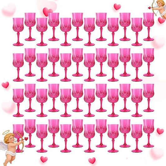 Plastic Wine Glasses, Plastic Goblets Vintage Style Cordial Unbreakable Drinking Glasses, Reusable Drinkware for Wedding Reception, Grand Event Party Supplies, Mother's Day (48, Hot Pink)