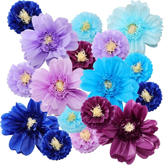 Crowye 12 Pcs Large Colorful Tissue Paper Flowers Decorations Giant Fiesta Craft Crepe Paper Flowers for Wall Decor Backdrop Mexican Wedding Birthday Carnival Party (10'' 20'',Multicolor)
