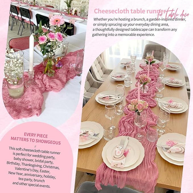 1 Pack Cheesecloth Table Runner 10FT Dusty Rose Table Runner Boho Gauze Cheese Cloth Table Runners Long Rustic Sheer Table Decorations for Wedding Party Baby Bridal Shower Birthday Holiday Home