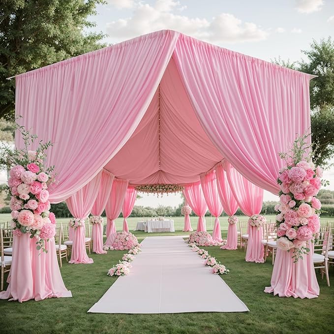 2 Panels 5x20ft Pink Ceiling Drapes for Wedding Parties, Wrinkle Free Thick Polyester 20ft Extra Long Wedding Draping Pink Ceiling Curtains Arch Drapery for Birthday Party Canopy Tent Decor