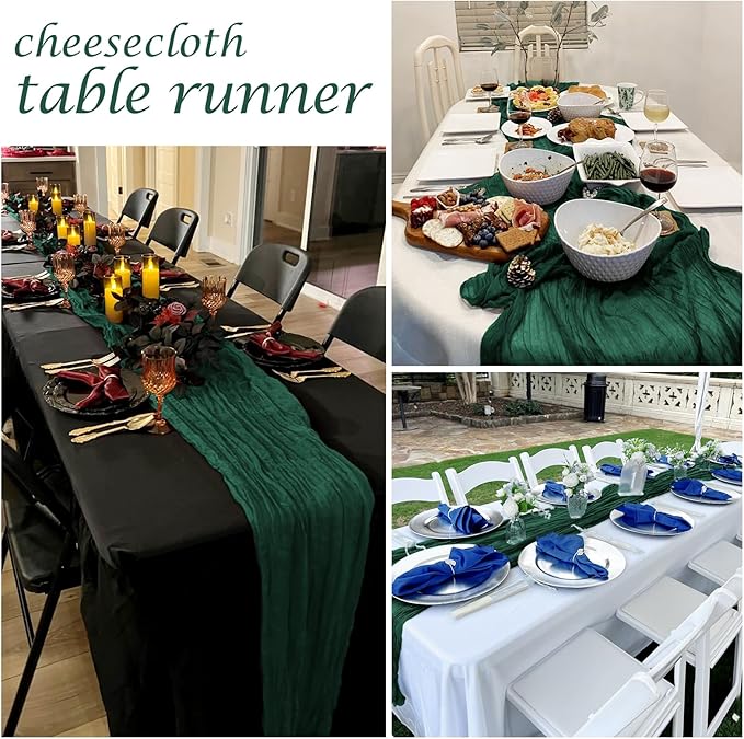 25 Pack Emerald Green Cheesecloth Table Runner 17 x 108 Inch Gauze Table Runner Fabric Semi Sheer Cheese Cloth Table Runner Bulk for Rustic Romantic Wedding Baby Shower Table Decoration