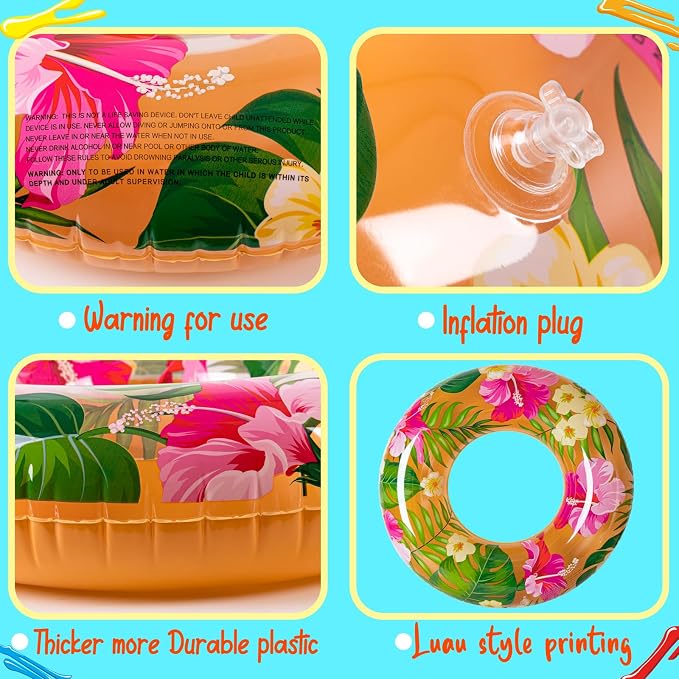 7-Pack Luau Pool Floats Floaties: Inflatable Swim Rings & Beach Balls for Summer, Tropical Luau Party Decorations, Floating Tubes Toys for Kids Adults