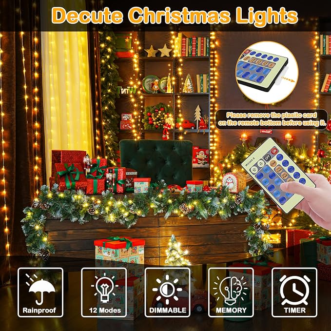 Decute 500LED 164FT Christmas Tree String Lights Green Wire Dimmable with Remote Control, UL Listed Plug in Fairy Starry Lights Decorative for Christmas Tree Party Wedding Indoor Outdoor Warm White