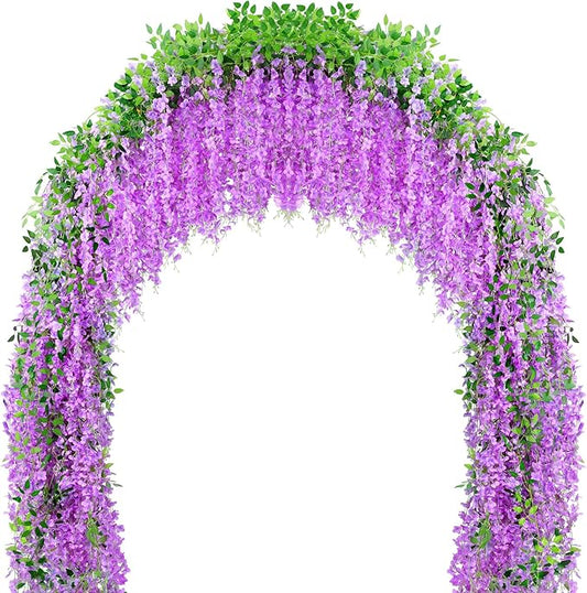 75 Branches Wisteria Hanging Flowers,5Pcs Total 30ft Purple Wisteria Artificial Flowers Garland Vine Silk Hanging Flowers for Wedding Party Arch Ceremony Garden Home Backdrop Decor