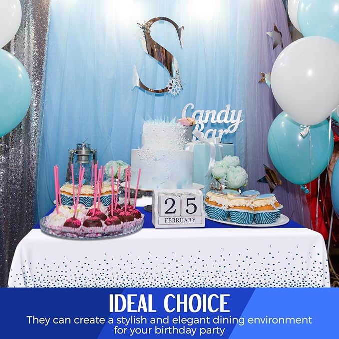 Breling 24 Pack Royal Blue Disposable Plastic Tablecloths and Satin Table Runner Set, 54 x 108 Inch Tablecloth, 12 x 108 Inch Table Runners for Wedding Graduation Birthday Baby Shower