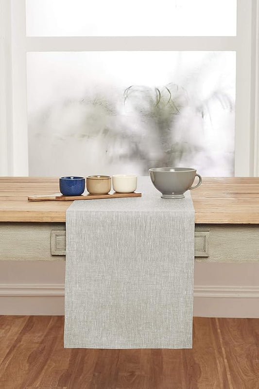 Solino Home Linen Table Runner 60 Inches - 100% Pure Linen Oyster Grey Table Runner 14 x 60 Inch Ideal for Dresser and Coffee Tables, Spring, Summer, Mothers Day - Athena