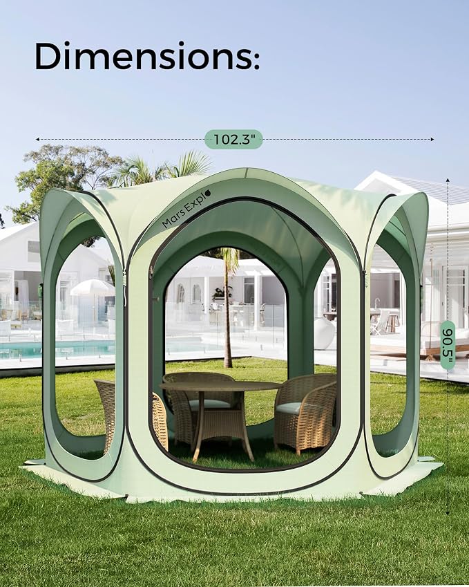 Pop-Up Screen Tent 10x10 FT, Outdoor Screen House with Mesh Walls – Instant Tent Shelter for Camping, Patio, Beach, Sports – Rainproof, Windproof, Sunshade - Green
