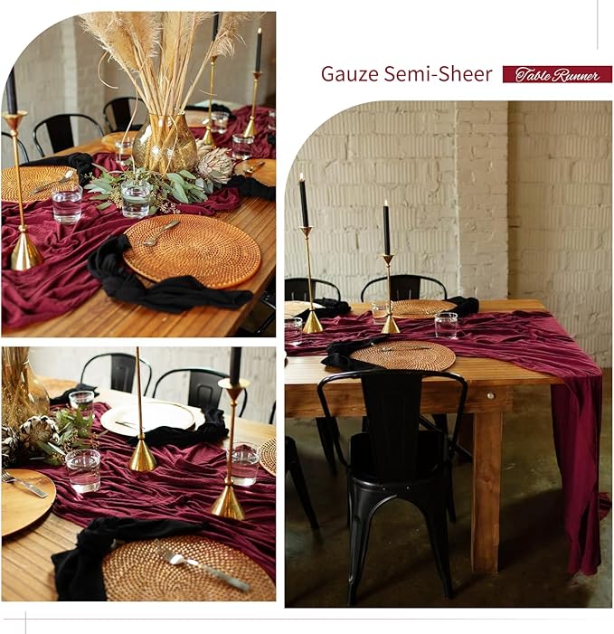 10 Pack Christmas Table Runner 10FT Burgundy Cheesecloth Table Runner 35 x 120 Inch Long Semi-Sheer Gauze Fabric Boho or Rustic Wedding Table Decor for Bridal Shower Baby Shower Holiday Party