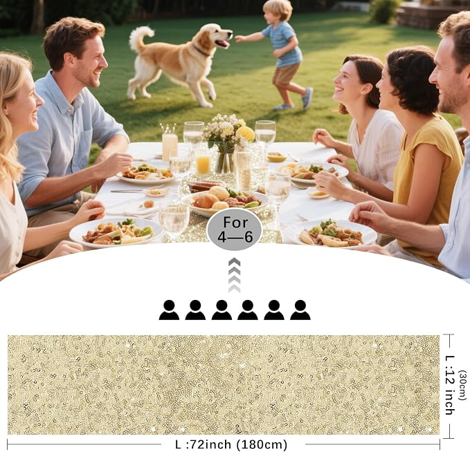 10 Packs 12 x 72 inches Champagne Sequin Table Runner, Glitter Runner for Birthday Party Supplies Wedding Holiday Celebration Baby Shower Engagement Anniversary Decor