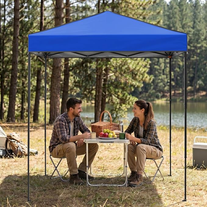 EAGLE PEAK 6x4 Instant Pop Up Canopy Tent, Straight Leg Sun Shelter, Portable Canopy with Carry Bag for Camping, Beach & Sports, Blue