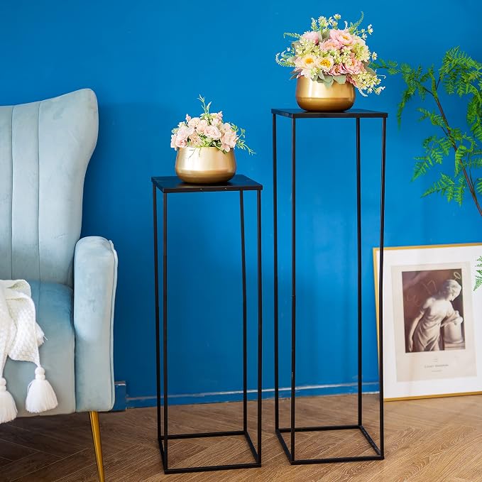 Black Tall Plant Stand: 31.5in, With Metal Panel, Packs of 10 | Columnar Cube Shape, Easy to Assembly, Flowers Cakes Drinks Display Table Centerpieces for Wedding Party Event