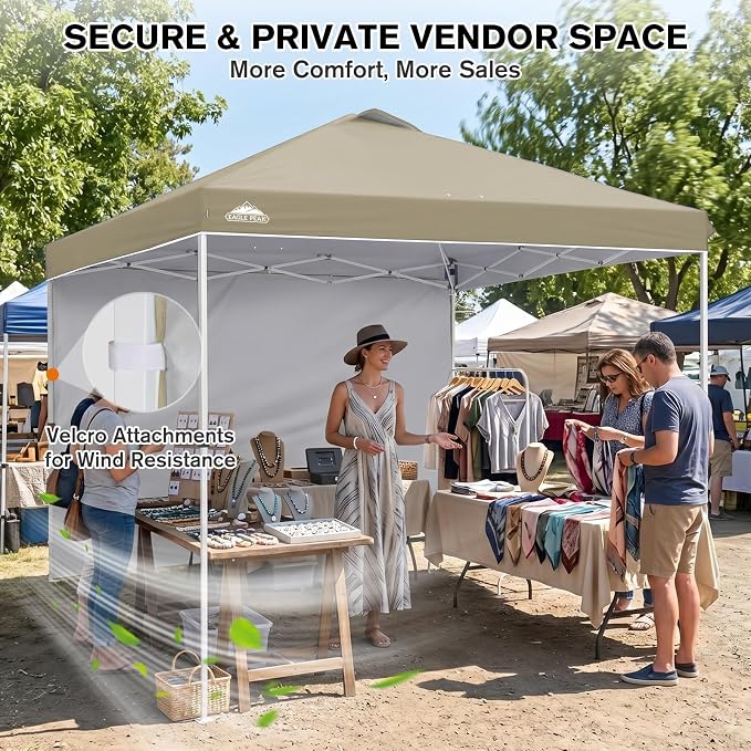 EAGLE PEAK Commercial Canopy 10x10 Pop Up Canopy Tent with 1 Sidewall, Easy Setup Heavy Duty Instant Event Shelter for Vendors & Markets, Outdoor Sun Shade, Light Beige
