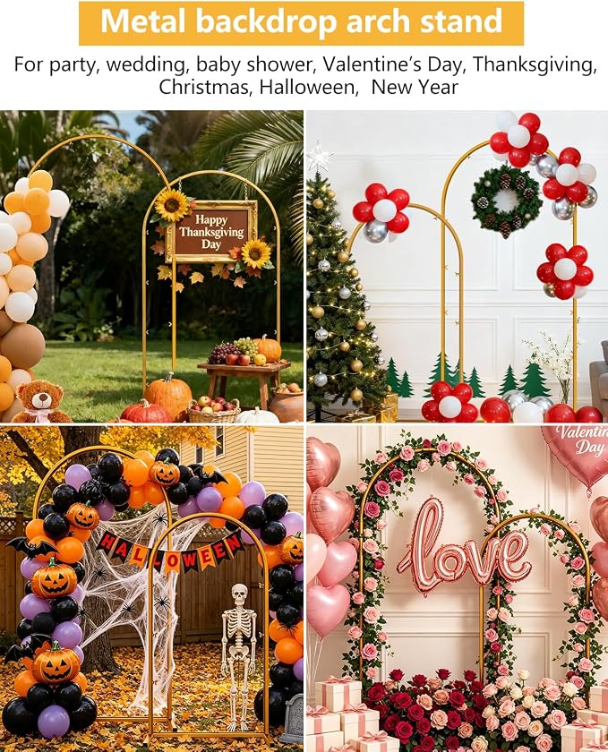 Wedding Arch Backdrop Stand 5FT, 6FT Gold Metal Arch Stand Set of 2, Balloon Arch Stand for Wedding Baby Shower Birthday Ceremony Party Graduation Decoration